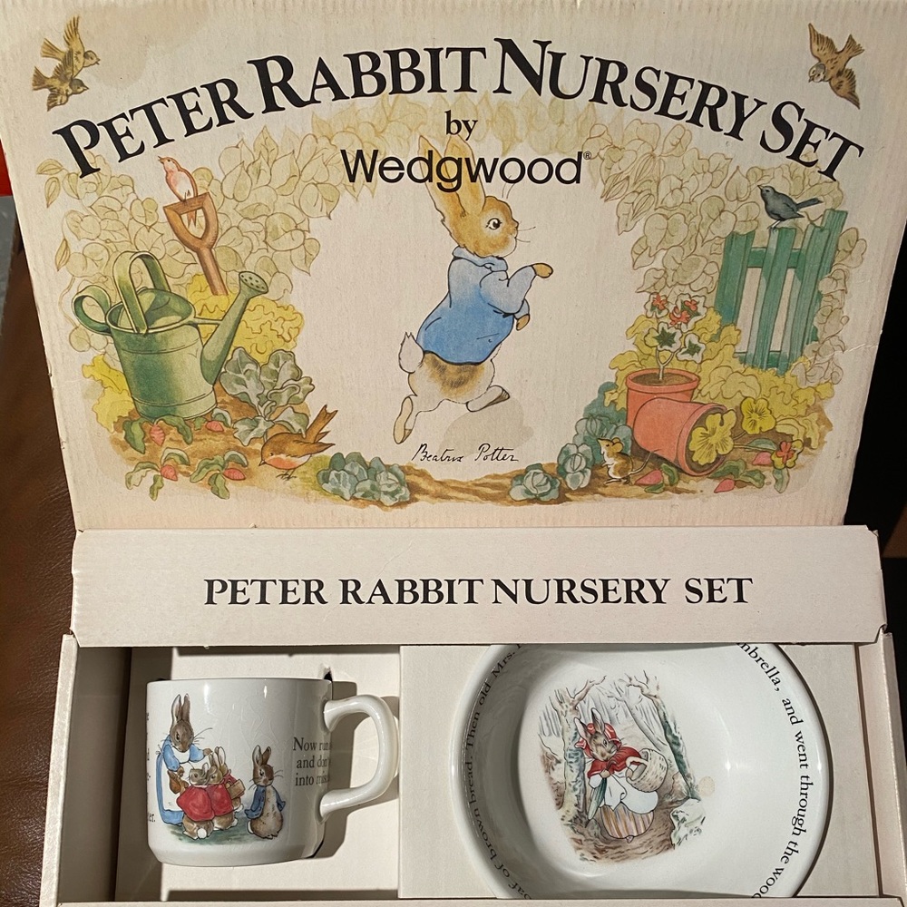 Peter Rabbit cup, dish and plate set by Wedgwood